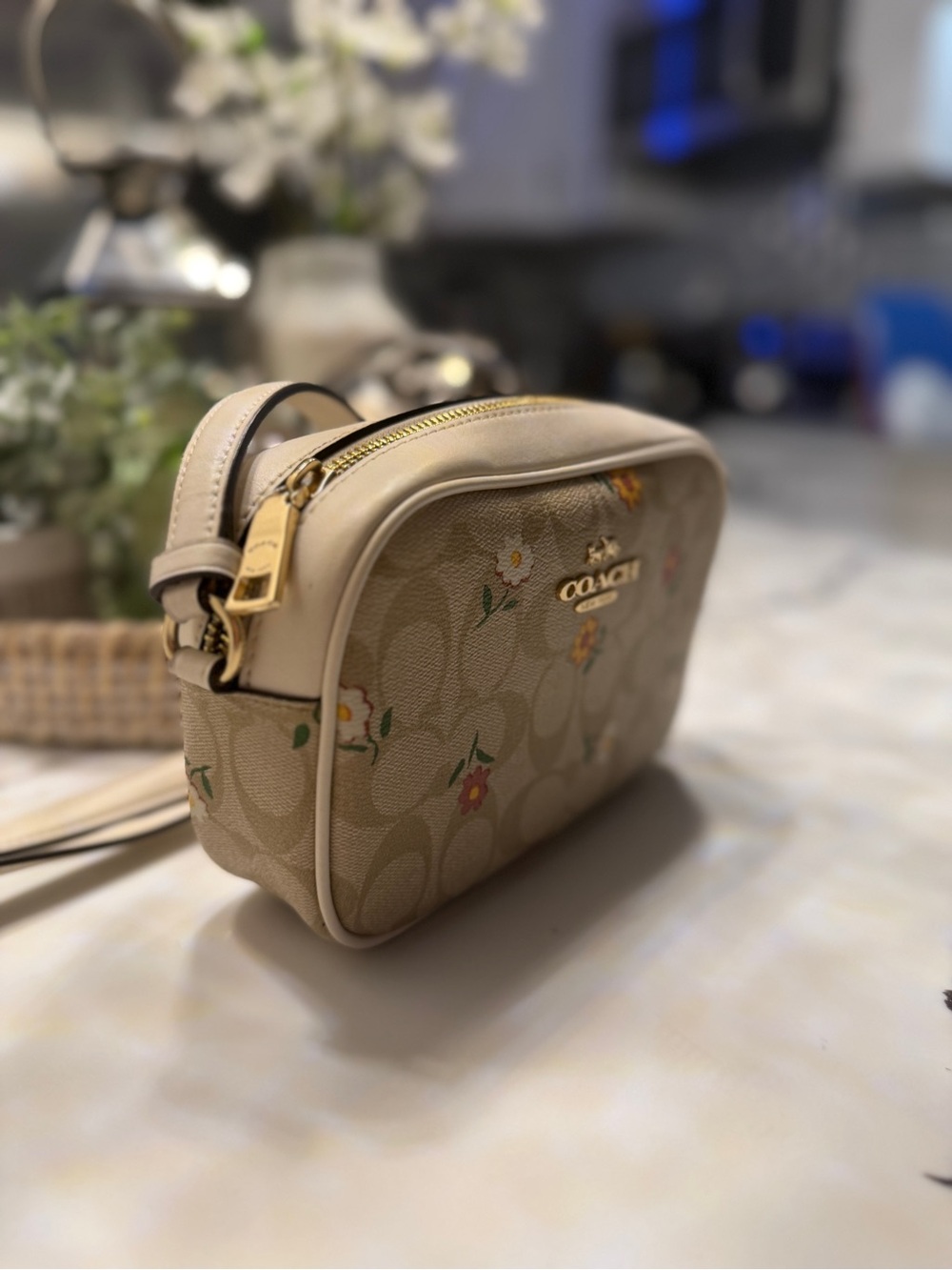Coach Beige Signature Floral Crossbody Bag - Picture 11 of 14
